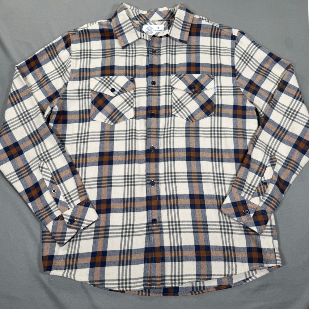 Hurley Men's‎ Medium Plaid Flannel Shirt Long Sleeve Button Front Cotton Blend